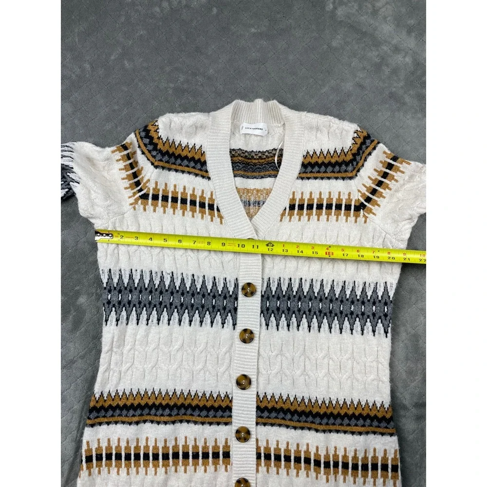 Lucky Brand Women's‎ Cream Aztec Cable Knit Long Cardigan Sweater 2X Boho